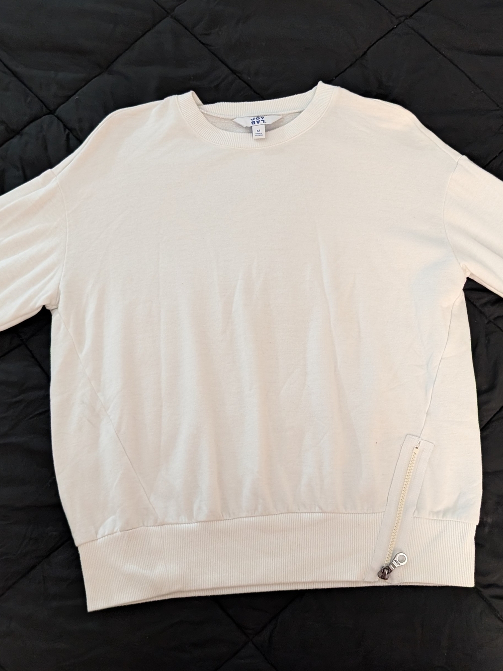 JoyLab Cream Crewneck Sweater with Side Zip